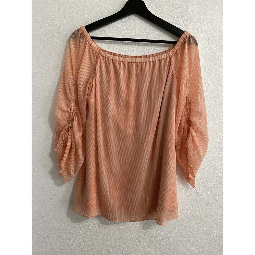 H By Halston Women’s Orange Chiffon Off Shoulder Blouse 8 Fairy Dainty Femme H43